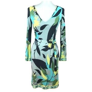 Emilio Pucci Rare Pastel Floral Abstract Belted V-neck Silky Sheath Dress